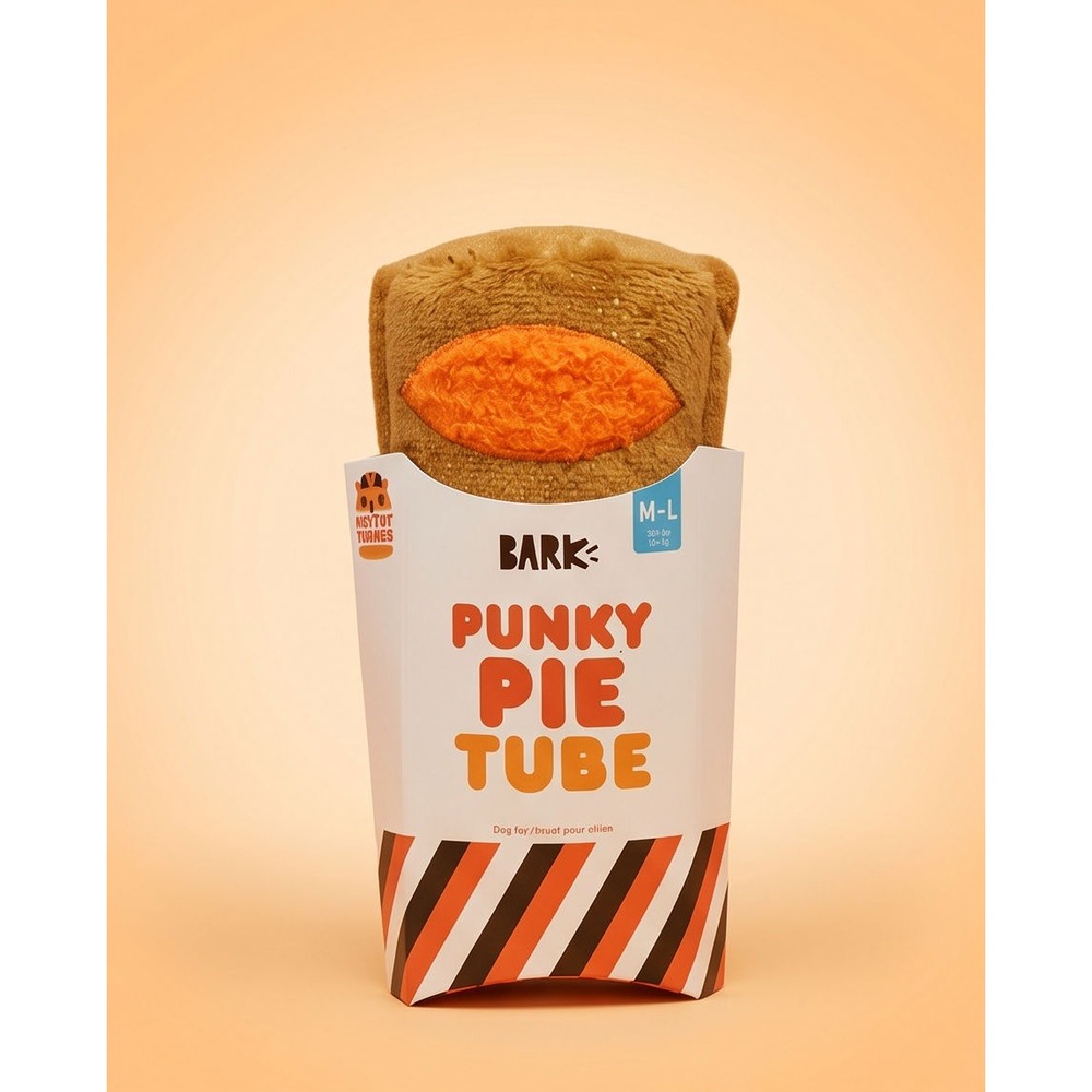 Bark Box‎ Punky Pie Tube Dog Toy Plush Squeaker Crinkle M-L Brown  #213351 NEW